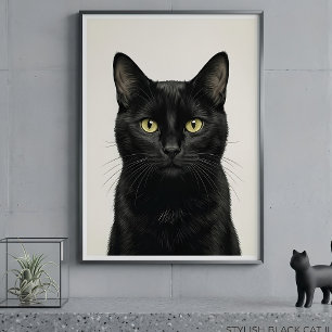 Póster de ilustración de gato negro elegante