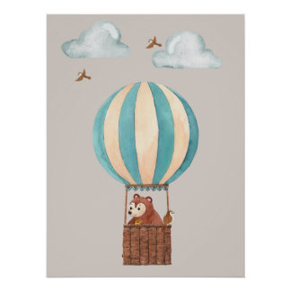 Póster de ilustración de globo aerostático de oso 
