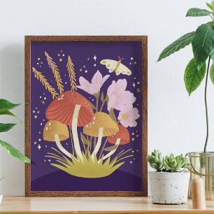 Póster de ilustración de hongos del bosque de Wood