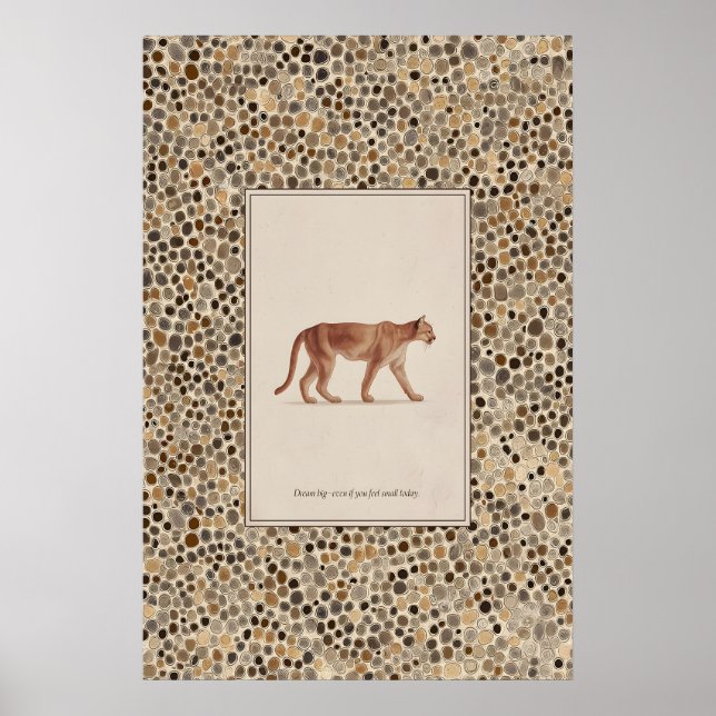 Póster de ilustración de león de montaña caminando (Frente)