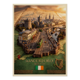 Póster de ilustración de mapa 3D de Waterford Irla