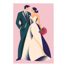 Póster de ilustración de novios románticos