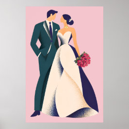Póster de ilustración de novios románticos