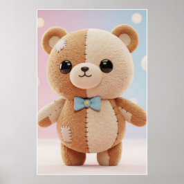Póster de ilustración de oso de peluche de patchwo