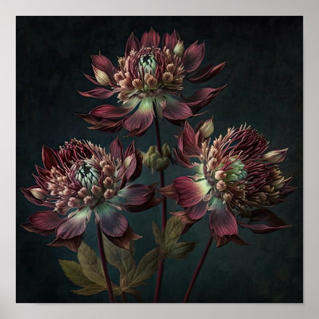 Póster de Impresión Artística de Flores Astrantia  (Frente)