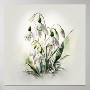 Póster de Impresión Artística de Flores Blancas de