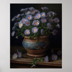 Póster de impresión artística de flores de aster a