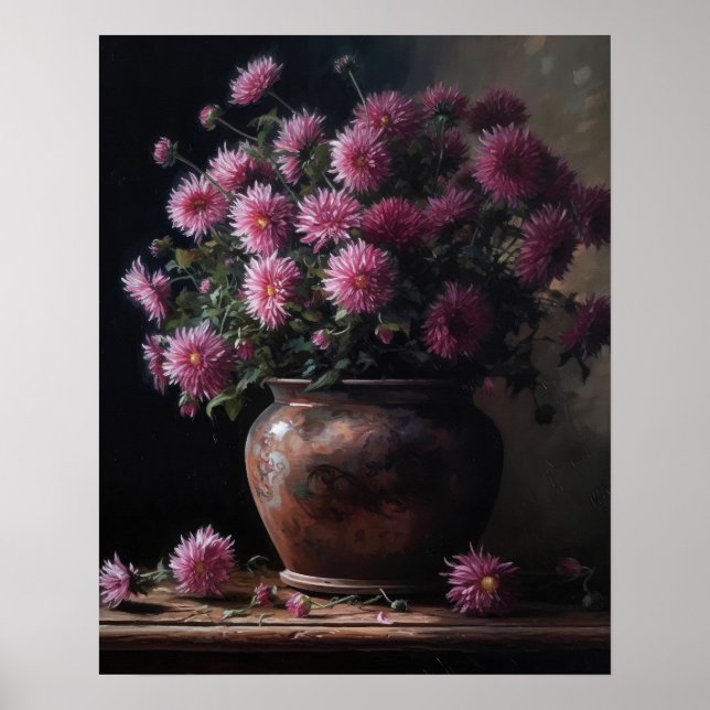 Póster de impresión artística de flores de aster r (Frente)