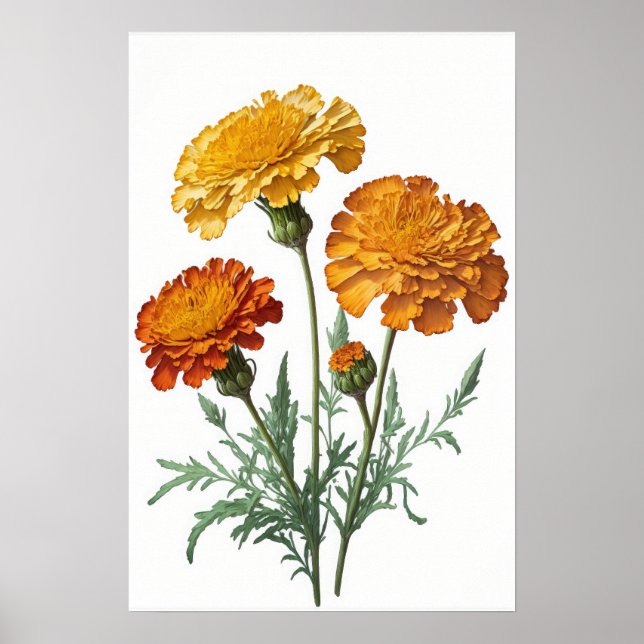 Póster de Impresión Artística de Flores de Marigol (Frente)