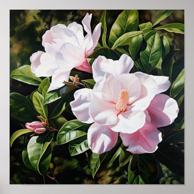 Póster de impresión artística de gardenias rosas (Frente)