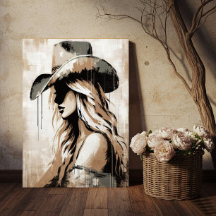 Póster de impresión artística de vaquera pintada a