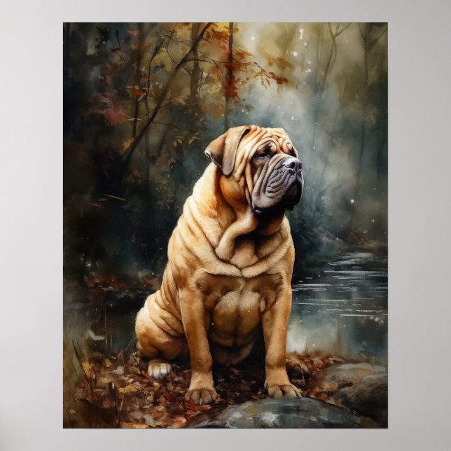 Póster de impresión artística del perro Shar-Pei c (Frente)