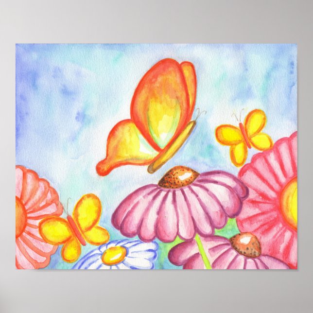 Poster de impresión Butterfly Daisy Art (Frente)