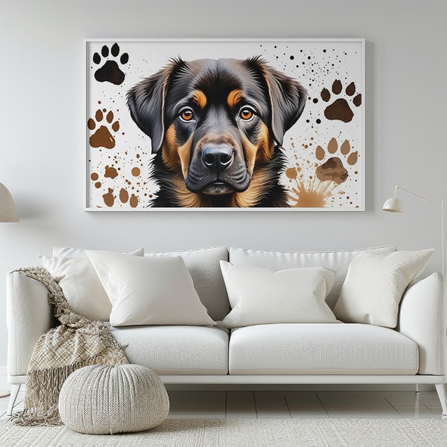 Poster de impresión de acuarela de perro lindo (Cute Dog Watercolor Print Poster Mockup 1)