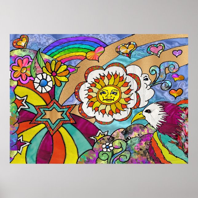 Poster de impresión de águila de sol psicodélica r (Frente)