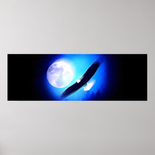 Poster de impresión de águila en vuelo y luna llen
