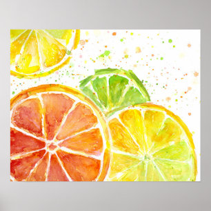 Poster de impresión de arte acuarela de cítricos