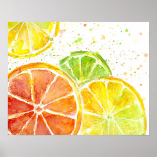 Poster de impresión de arte acuarela de cítricos