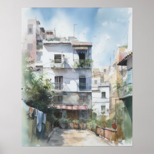 Poster de impresión de arte acuarela de Marruecos 