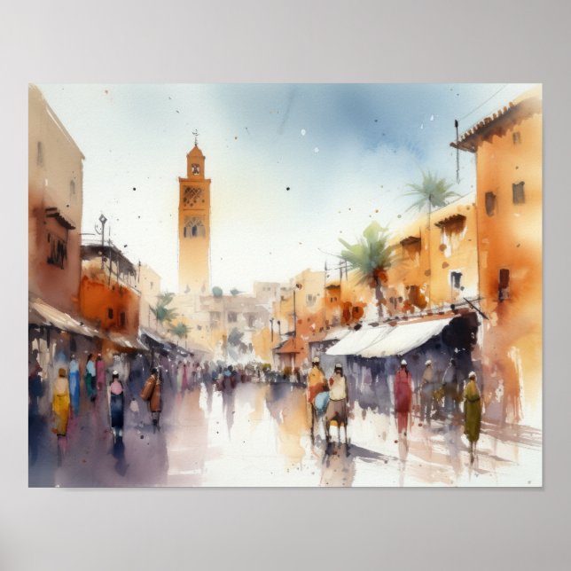 Poster de impresión de arte acuarela de Marruecos  (Frente)