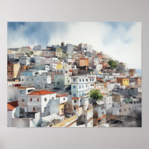 Poster de impresión de arte acuarela de Marruecos 