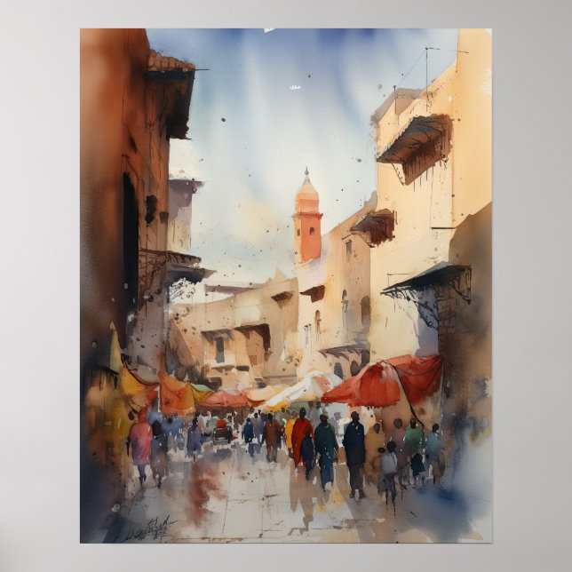 Poster de impresión de arte acuarela de Marruecos  (Frente)