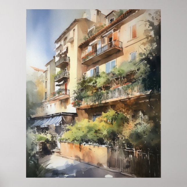 Poster de impresión de arte acuarela de Nice Franc (Frente)