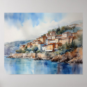 Poster de impresión de arte acuarela de Nice Franc