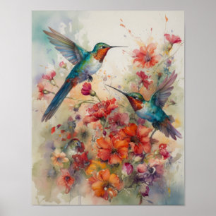 Poster de impresión de arte acuático Hummingbirds