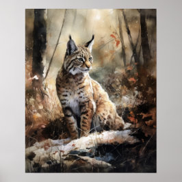 Poster de impresión de arte animal Bobcat Woodland