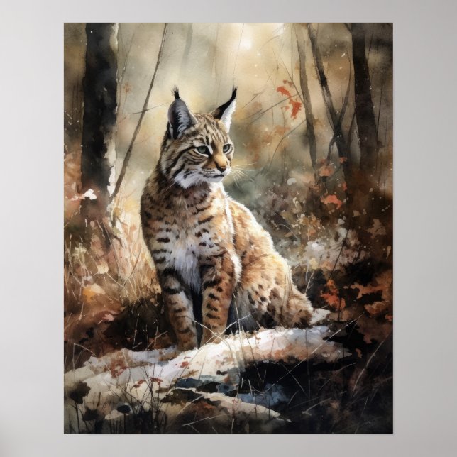 Poster de impresión de arte animal Bobcat Woodland (Frente)