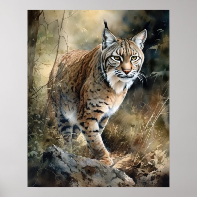 Poster de impresión de arte animal Bobcat Woodland (Frente)