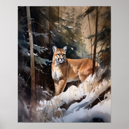 Poster de impresión de arte animal de Cougar Woodl