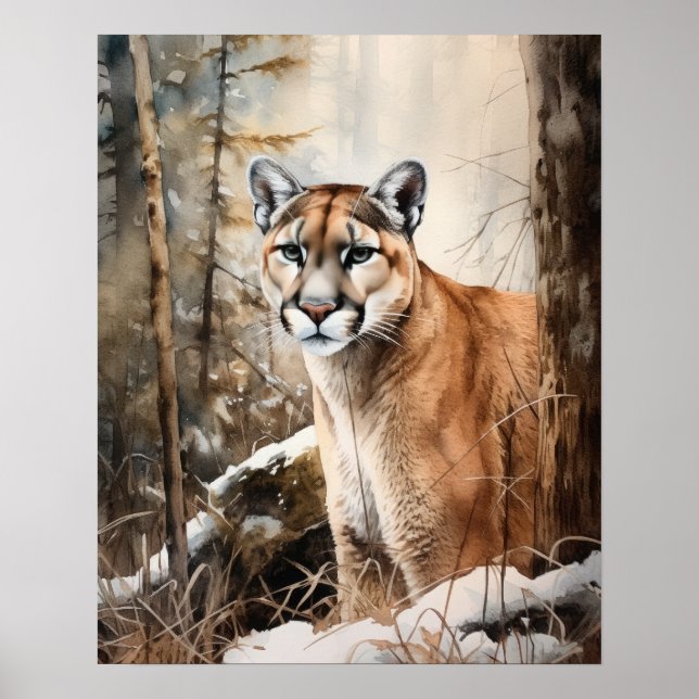 Poster de impresión de arte animal de Cougar Woodl (Frente)