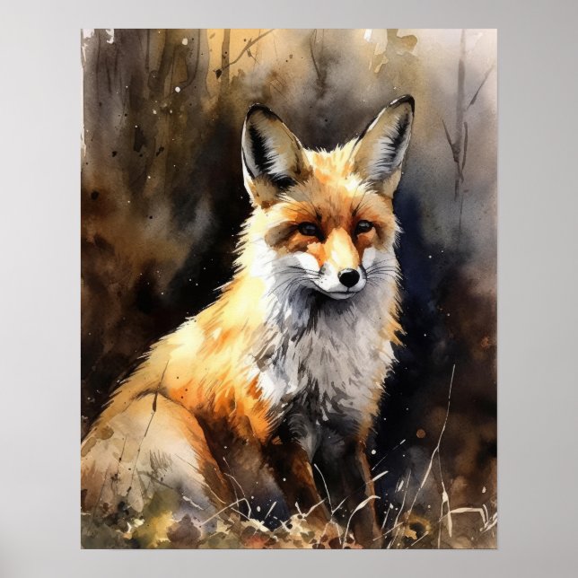 Poster de impresión de arte animal de Red Fox Wood (Frente)