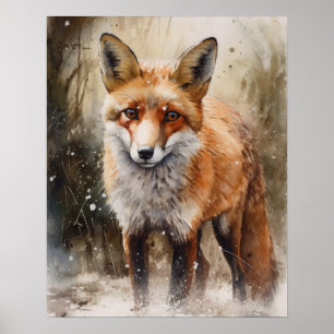 Poster de impresión de arte animal de Red Fox Wood
