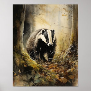 Poster de impresión de arte animal de Woodland Bad