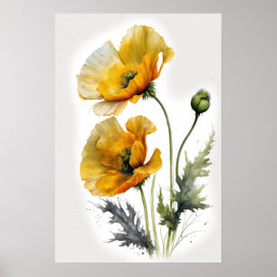 Poster de impresión de arte con flores de amapola 