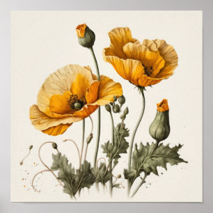 Poster de impresión de arte con flores de amapola