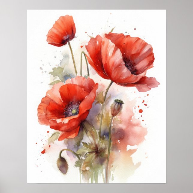 Poster de impresión de arte con flores de amapola  (Frente)