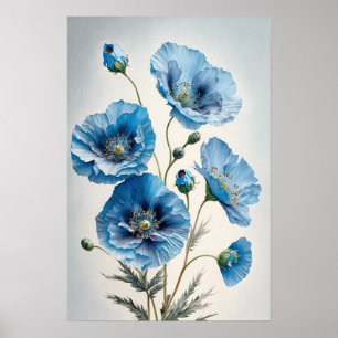 Poster de impresión de arte con flores de amapola 