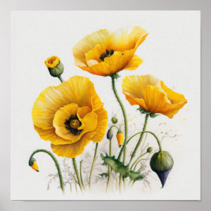 Poster de impresión de arte con flores de amapola