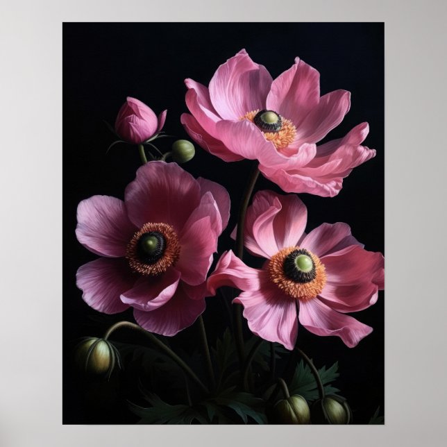 Poster de impresión de arte con flores de anémona  (Frente)