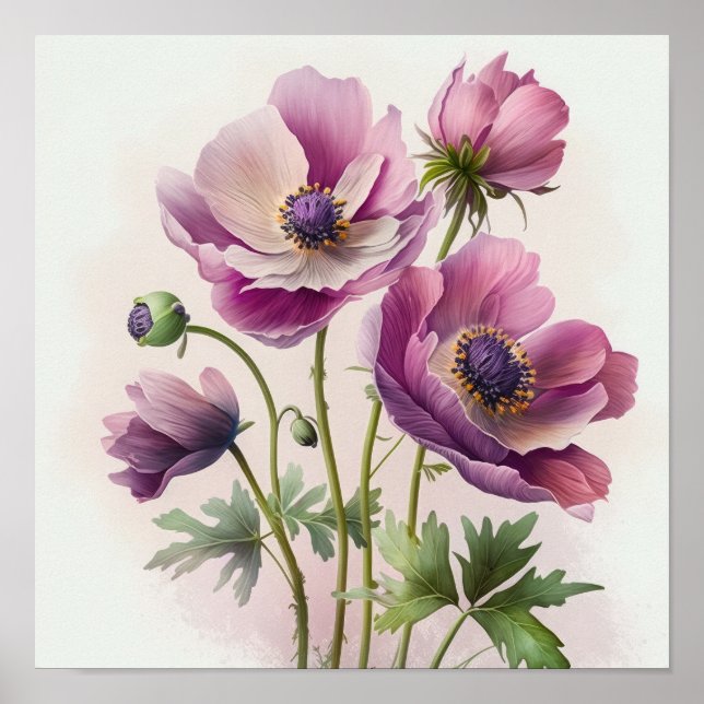 Poster de impresión de arte con flores de anémona  (Frente)