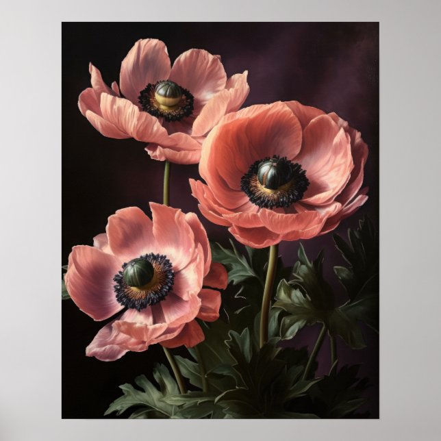 Poster de impresión de arte con flores de anémona  (Frente)