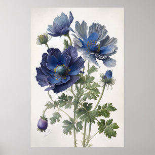 Poster de impresión de arte con flores de anémona