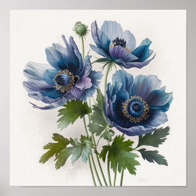 Poster de impresión de arte con flores de anémona  (Frente)