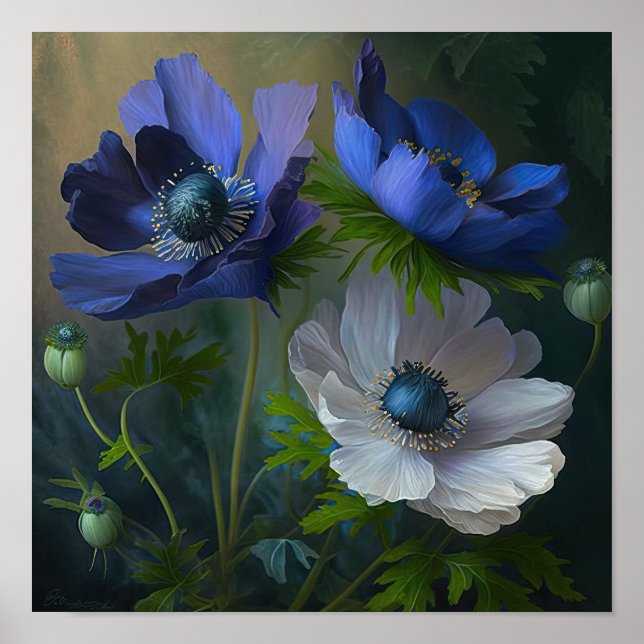 Poster de impresión de arte con flores de anémona  (Frente)