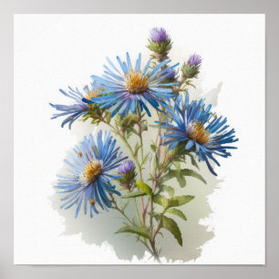 Poster de impresión de arte con flores de aster az