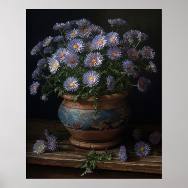 Poster de impresión de arte con flores de aster az (Frente)